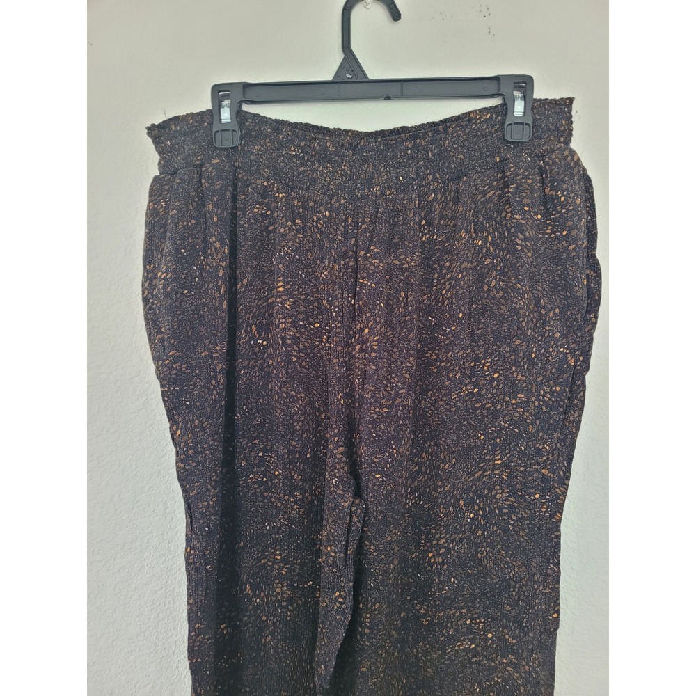 DR2 Womens 1X Black Gold Metallic Speckled Wide Leg Smocked Waist Pants #2 - Picture 2 of 7